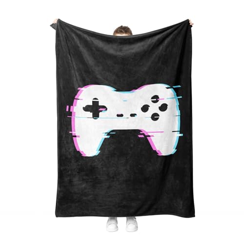 Gaming Kuscheldecke Gamepad Flanell Decke Spielkonsolen-Muster Fleece Decke Flauschig Weich und Warme,Für Gamer Teens Erwachsene (Style D, 130x150cm) von PORJDN