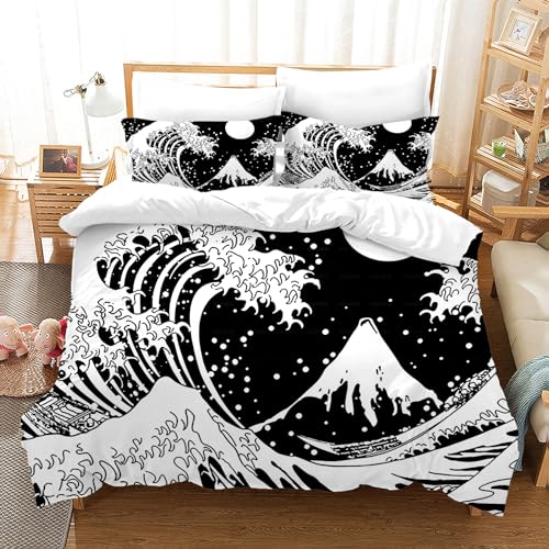 PORJDN Bettwäsche Set Japanischen Stil Romantisches Thema Japanischer Samurai Trösterbezug Set Botanischer Blumenzweig Bedruckter Kissenbezug 65x65cm (Style D, 140x200cm) von PORJDN