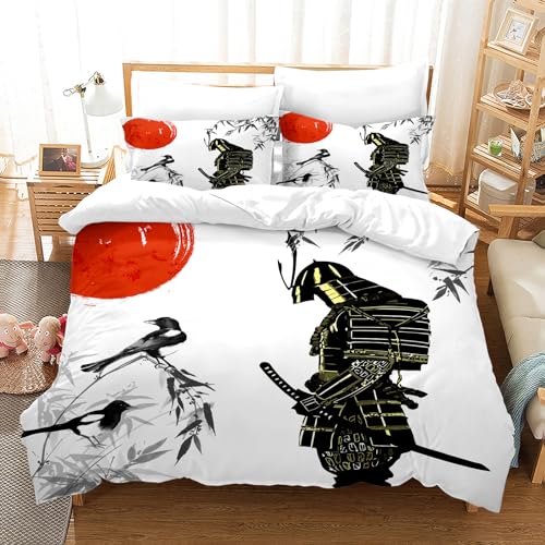 PORJDN Bettwäsche Set Japanischen Stil Romantisches Thema Japanischer Samurai Trösterbezug Set Botanischer Blumenzweig Bedruckter Kissenbezug 65x65cm (Style F, 140x200cm) von PORJDN