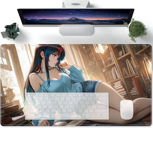 Erweitertes großes Computer Tastatur Mausmatte Anime Süßes Mädchen XXL Schreibtischunterlage weiche Glatte Oberfläche und rutschfeste Gummibasis 600x300x3mm von PORNHUX