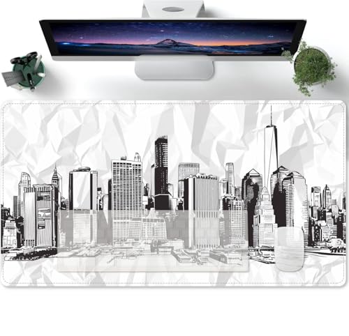 Gaming Mauspad erweitertes großes Moderne Stadtlandschaft Schwarz-Weiß-Skizze Computer Tastatur Mausmatte Schreibtischunterlage weiche Glatte Oberfläche und Rutschfeste Gummibasis wasserdichtes von PORNHUX