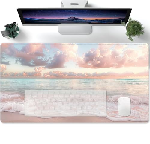 Gaming Mousepad, Polyester, Landschaft, Strand, Wolken, Natur,Schreibtischunterlage, Gaming Mausmatte, weiche Glatte Oberfläche und Rutschfeste Gummibasis, wasserdichtes 600x300x3mm von PORNHUX
