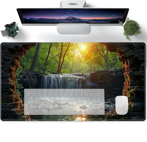 Groß Mauspad Gaming mit Berg, Wasserfall, Höhle, Sonnenuntergang, Naturszenerie Motiv Tischunterlage Large Size Spezielle Oberfläche Schreibtischunterlage Verbessert Präzision und Geschwindigkeit Groß Mauspad Gaming mit Berg, Wasserfall, Höhle, Sonnenuntergang, Naturszenerie Motiv Tischunterlage Large Size Spezielle Oberfläche Schreibtischunterlage Verbessert Präzision und Geschwindigkeit von PORNHUX