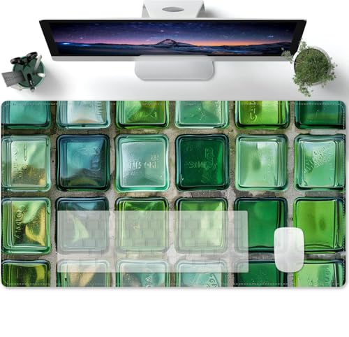 Groß Mauspad Gaming mit Grüne Klarglasgeometrie Motiv Tischunterlage Large Size Spezielle Oberfläche Schreibtischunterlage Verbessert Präzision und Geschwindigkeit 600x300x3mm von PORNHUX