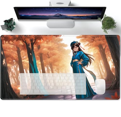 Großer Anime Süßes Mädchen XL Mauspad für Schreibtisch Nicht rutschender Unterlage, Schreibtischmatte für Tastatur und Maus 600x300x3mm von PORNHUX