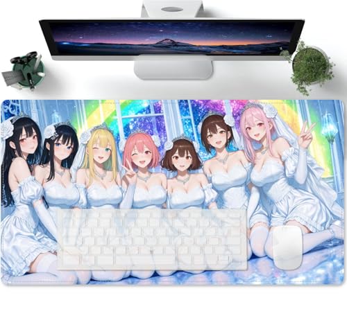 Großes Anime Mädchen XXL Mauspad mit Genähten Kanten, Rutschfeste Desk Mat, Verlängertes großes Mauspad Schreibtischauflage für Büro und Zuhause 600x300x3mm von PORNHUX