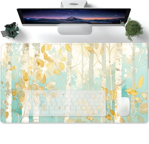 Mauspad Gaming mit Aquarell Birkenwald gold Motiv Tischunterlage Large Size Spezielle Oberfläche Schreibtischunterlage Verbessert Präzision und Geschwindigke 600x300x3mm Mauspad Gaming mit Aquarell Birkenwald gold Motiv Tischunterlage Large Size Spezielle Oberfläche Schreibtischunterlage Verbessert Präzision und Geschwindigke 600x300x3mm von PORNHUX