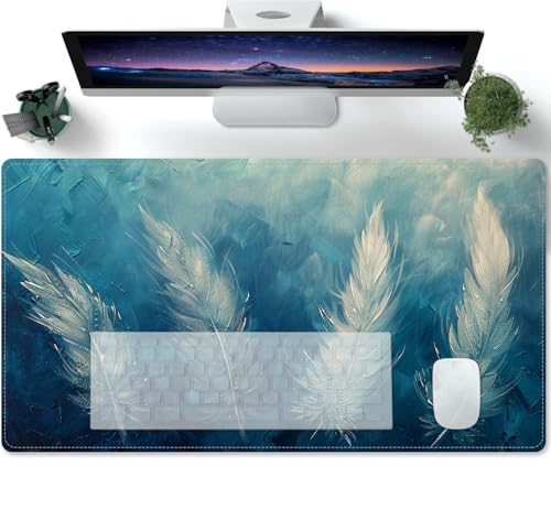 Mauspad Gaming mit Handbemalte blaue und weiße Federn Motiv Tischunterlage Large Size Spezielle Oberfläche Schreibtischunterlage Verbessert Präzision und Geschwindigke 600x300x3mm Mauspad Gaming mit Handbemalte blaue und weiße Federn Motiv Tischunterlage Large Size Spezielle Oberfläche Schreibtischunterlage Verbessert Präzision und Geschwindigke 600x300x3mm von PORNHUX
