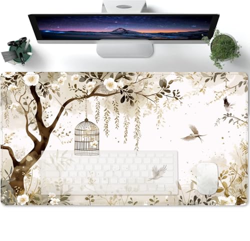 Mauspad Gaming mit Vintage Blume Vogel Weinrebe beige Motiv Tischunterlage Large Size Spezielle Oberfläche Schreibtischunterlage Verbessert Präzision und Geschwindigke 600x300x3mm Mauspad Gaming mit Vintage Blume Vogel Weinrebe beige Motiv Tischunterlage Large Size Spezielle Oberfläche Schreibtischunterlage Verbessert Präzision und Geschwindigke 600x300x3mm von PORNHUX