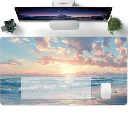 Mauspad Landschaft, Strand, Natur Verlängertes großes Schreibtischauflage genähte Kanten Rutschfeste Gummibasis Gaming XL 600x300x3mm von PORNHUX