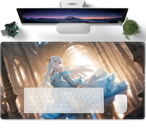Mauspad Lange Anime Mädchen XL Mousepad Große Schreibtischunterlage Matte mit rutschfester Basis genähte Rand Tastatur Matte für Büro Schreibtisch 600x300x3mm von PORNHUX