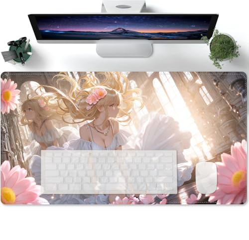 Mauspad Lange Anime-Muster XL Mousepad Große Schreibtischunterlage Matte mit rutschfester Basis genähte Rand Tastatur Matte für Büro Schreibtisch 600x300x3mm von PORNHUX