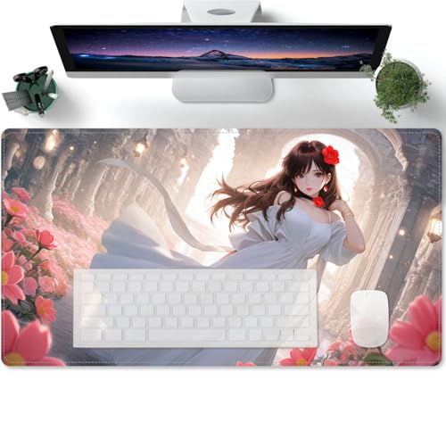 Mauspad Lange Anime-Muster XL Mousepad Große Schreibtischunterlage Matte mit rutschfester Basis genähte Rand Tastatur Matte für Büro Schreibtisch 600x300x3mm von PORNHUX