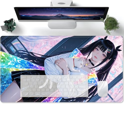 Mauspad Lange Anime-Muster XL Mousepad Große Schreibtischunterlage Matte mit rutschfester Basis genähte Rand Tastatur Matte für Büro Schreibtisch 600x300x3mm von PORNHUX