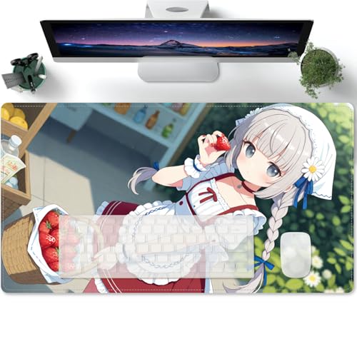 Mauspad Lange Anime Süßes Mädchen XL Mousepad Große Schreibtischunterlage Matte mit rutschfester Basis genähte Rand Tastatur Matte für Büro Schreibtisch 600x300x3mm von PORNHUX