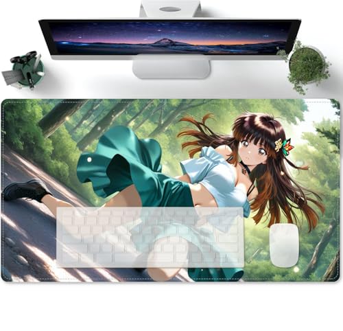 Mauspad Lange Anime Süßes Mädchen XL Mousepad Große Schreibtischunterlage Matte mit rutschfester Basis genähte Rand Tastatur Matte für Büro Schreibtisch 600x300x3mm von PORNHUX