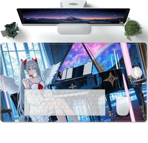 Mauspad Lange Anime Waifu XL Mousepad Große Schreibtischunterlage Matte mit rutschfester Basis genähte Rand Tastatur Matte für Büro Schreibtisch 600x300x3mm von PORNHUX
