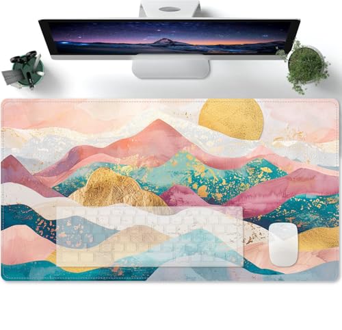 Mauspad XXL,Groß Mauspad Gaming mit Abstrakte bunte Ozean Wellen Aquarell Motiv Tischunterlage Large Size Spezielle Oberfläche Schreibtischunterlage Verbessert Präzision und Geschwindigkei von PORNHUX