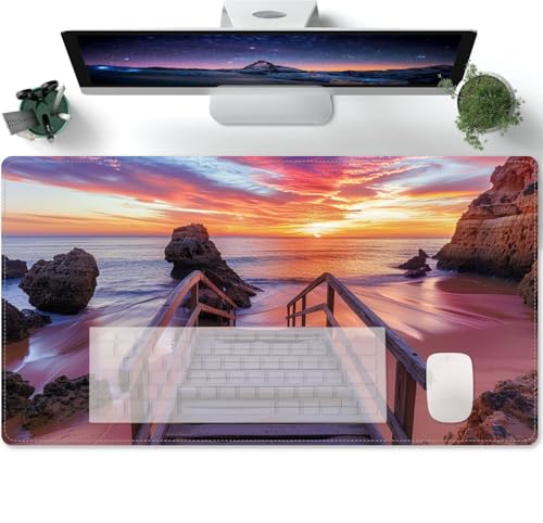 Mauspad XXL,Groß Mauspad Gaming mit Blick auf die Holzbrücke über den Strand Motiv Tischunterlage Large Size Spezielle Oberfläche Schreibtischunterlage Verbessert Präzision und Geschwindigkei Mauspad XXL,Groß Mauspad Gaming mit Blick auf die Holzbrücke über den Strand Motiv Tischunterlage Large Size Spezielle Oberfläche Schreibtischunterlage Verbessert Präzision und Geschwindigkei von PORNHUX
