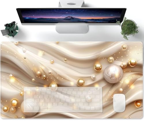 Mauspad XXL,Groß Mauspad Gaming mit Moderne beige Goldperlen Motiv Tischunterlage Large Size Spezielle Oberfläche Schreibtischunterlage Verbessert Präzision und Geschwindigkei 600x300x3mm Mauspad XXL,Groß Mauspad Gaming mit Moderne beige Goldperlen Motiv Tischunterlage Large Size Spezielle Oberfläche Schreibtischunterlage Verbessert Präzision und Geschwindigkei 600x300x3mm von PORNHUX