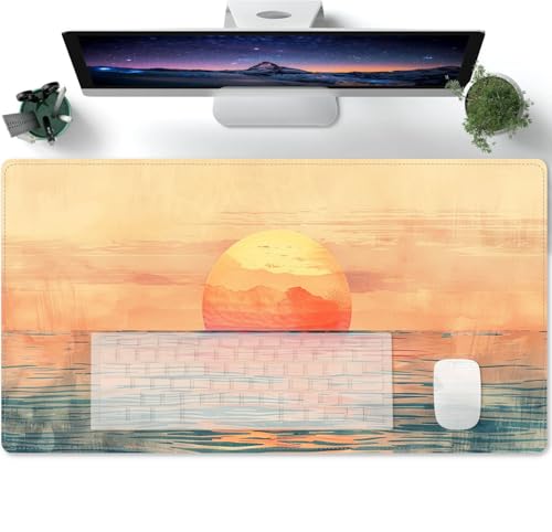 Mauspad XXL Aquarell Sonnenuntergang Meerblick Mousepad Tischunterlage Large Size Multifunktionales Anti Rutsch schreibtischunterlage verbessert Präzision und Geschwindigkei 600x300x3mm von PORNHUX