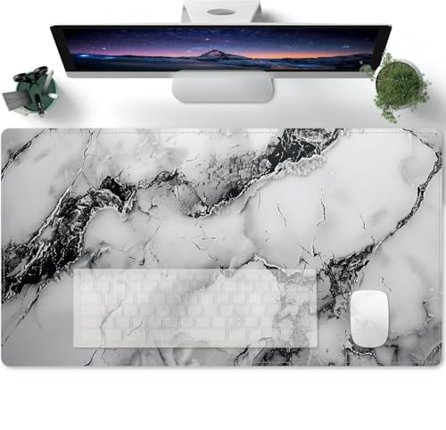 Mauspad XXL Groß Gaming Tischunterlage Large Size Schwarz mit Motiv Vintage marmoriertes Grau Polyester Schreibtischunterlage Verbessert Präzision und Geschwindigkeit 600x300x3mm von PORNHUX