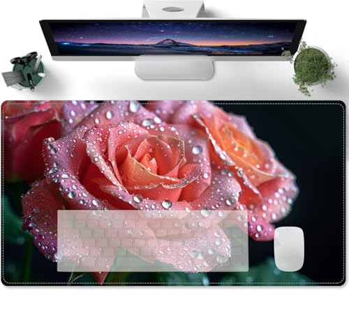 Mousepad XXL Romantisches Rosa Rosa Schwarz Schreibtisch Protector Matte mit Anti Rutsch Basis,Mouse Pad wasserdicht und langlebig für Gaming,Büro,Zuhause 600x300x3mm von PORNHUX