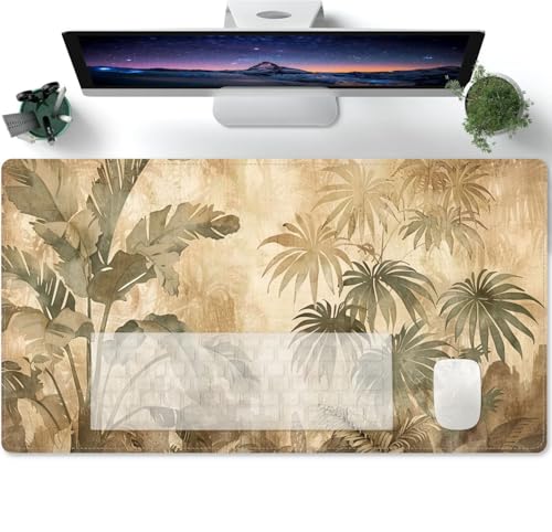 Mousepad XXL Vintage Regenwald Bananenblatt braun Schreibtisch Protector Matte mit Anti Rutsch Basis,Mouse Pad wasserdicht und langlebig für Gaming,Büro,Zuhause 600x300x3mm von PORNHUX