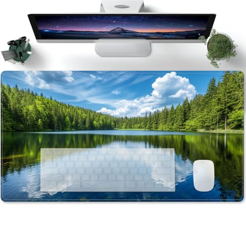 Mousepad XXL Wälder, Seen, blauer Himmel, Naturlandschaften Schreibtisch Protector Matte mit Anti Rutsch Basis,Mouse Pad wasserdicht und langlebig für Gaming,Büro,Zuhause 600x300x3mm von PORNHUX