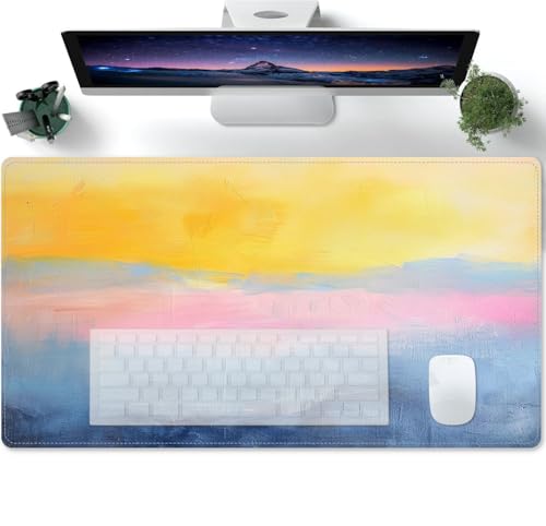 Schreibtischunterlage Mauspad XXL Ölgemälde abstrakt blau gelb Rutschfester Mousepad Groß für Schreibtisch und PC Gadgets | Wasserdichter Desk Mat 600x300x3mm von PORNHUX