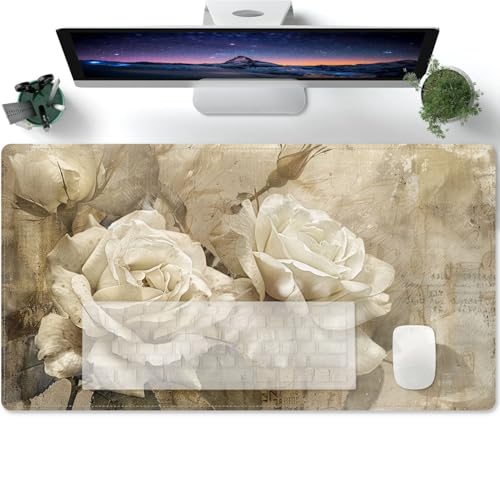 Schreibtischunterlage Mauspad XXL Vintage Blumen Rosa Beige Rutschfester Mousepad Groß für Schreibtisch und PC Gadgets | Wasserdichter Desk Mat 600x300x3mm Schreibtischunterlage Mauspad XXL Vintage Blumen Rosa Beige Rutschfester Mousepad Groß für Schreibtisch und PC Gadgets | Wasserdichter Desk Mat 600x300x3mm von PORNHUX