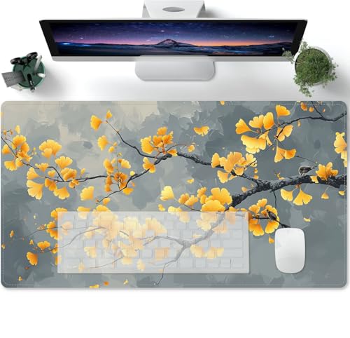 Schreibtischunterlage Mauspad XXL Vintage Grau-Gold Ginkgo Biloba Rutschfester Mousepad Groß für Schreibtisch und PC Gadgets | Wasserdichter Desk Mat 600x300x3mm Schreibtischunterlage Mauspad XXL Vintage Grau-Gold Ginkgo Biloba Rutschfester Mousepad Groß für Schreibtisch und PC Gadgets | Wasserdichter Desk Mat 600x300x3mm von PORNHUX