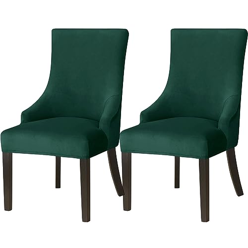 Wingback Chair Slipcover, Stretch Wingback Chair Cover,Sloping Arm Chair Protector Cover for Dining Room Banquet Home Decor Machine Washable Hand Washable (Color : Dark green, Size : 2) von PORTAO