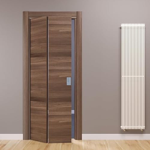 Porte Italiane, Fluid Motion Klapptür 180° aus Laminat, Holzrahmen und wasserfeste Kabelabdeckungen, mit Magnetschloss, 90 x 210 cm mit linker Öffnung, Walnuss horizontal von PORTE ITALIANE