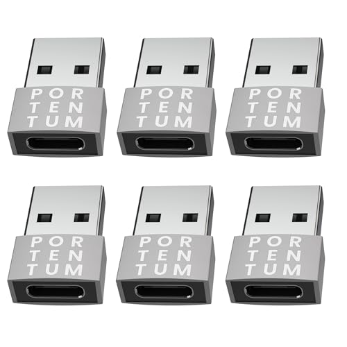 PORTENTUM USB auf USB C 6X Adapter – 480 MB Geschwindigkeit – Premium-Zink ermöglicht mit hoher Hitzebeständigkeit – Adapter USB auf USB C mit nur 4 Gramm von PORTENTUM