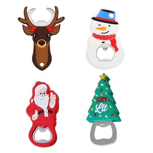 4 Stück Weihnachts Flaschenöffner Edelstahl Bierflaschenöffner Christmas Bottle Opener Tragbare Weihnachts Beer Bottle Opener Für Zuhause Küche Bar Flaschen Bier (Multicolor 2) von PORUPAEL