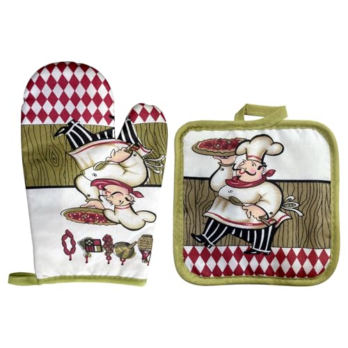 Ofenhandschuhe Topflappen Set Backofen Handschuhe Set Hitzebeständig Backhandschuhe Topflappen Handschuh Anti-Rutsch Topfhandschuhe Für Kochen Backen Barbecue (Koch) von PORUPAEL