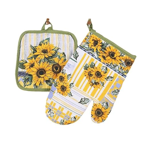 Ofenhandschuhe Topflappen Set Backofen Handschuhe Set Hitzebeständig Backhandschuhe Topflappen Handschuh Anti-Rutsch Topfhandschuhe Für Kochen Backen Barbecue (Sonnenblume) von PORUPAEL