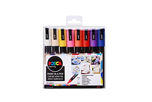 POSCA 153544848 PC-5M „Paint in a Pen“-Set, 2,5 mm breite Kugelspitze, wasserbasierte Filzstifte, 16 Farben von POSCA