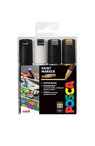 POSCA 153544859 PC-8K „Fluorescent Paint in a Pen“-Set, 8 mm breite Keilspitze aus Acryl, wasserbasierte Filzstifte, 4 Farben von POSCA
