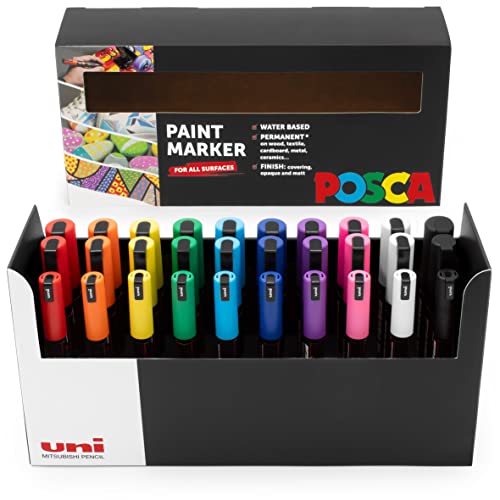 POSCA - PC-5M / PC-3M / PC-1MR - Lackmarker Kunststifte - Schreibtischset mit 30 Farben von POSCA