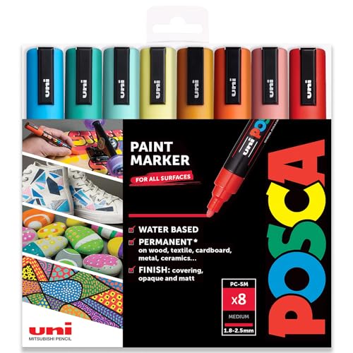 Posca PC-5M Farbmarker, Kunststifte, 1,8–2,5 mm, Set mit Sommerfarben, 8 Stück in Geschenkhülle von POSCA