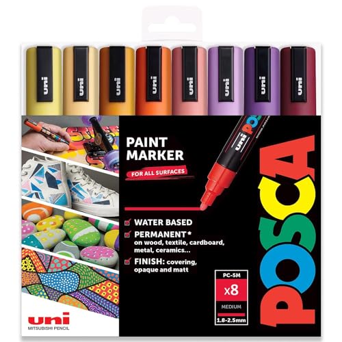 Posca PC-5M Farbmarker, Kunststifte, 1,8–2,5 mm, Set mit Sonnenuntergangsfarben, 8 Stück in Geschenkbox von POSCA
