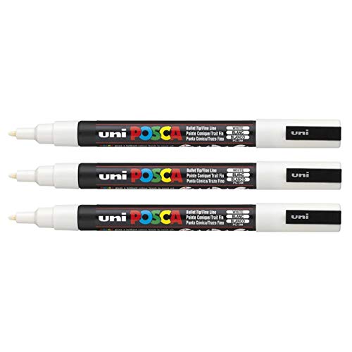 POSCA POSCA PC3M Marker, feine Spitze, 0,9-1,3 mm, Weiß, 3 Stück von POSCA