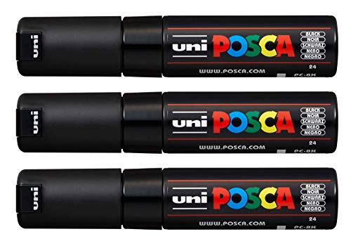 POSCA PX148932000 182699 Marker (mit breiter Keilspitze) schwarz (Schwarz 3 Stück) von POSCA