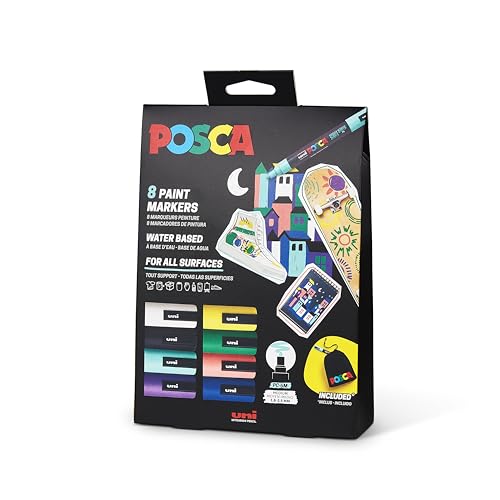 POSCA 182598 - POSCA Marker Set mit Stoffbeutel, 8 Acrylstifte PC-5M, Permanent Marker 1,8 - 2,5 mm Rundspitze von POSCA