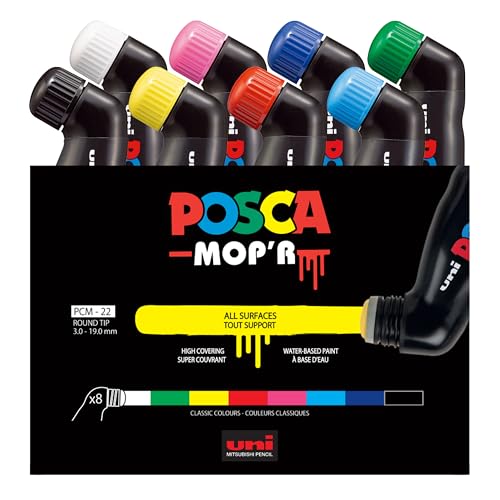 POSCA 183208 - POSCA Marker MOP´R PCM-22, 8er Set, runde Stempelspitze 3 - 19 mm, ergonomische Form von POSCA