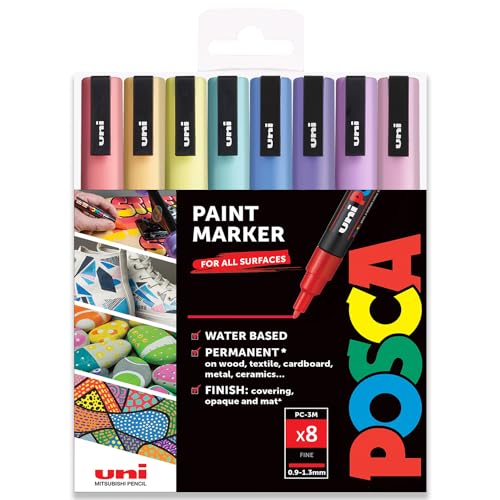 POSCA Uni PC-3M Malstifte, in Geschenkbox, Pastelltöne, 8 Stück von POSCA