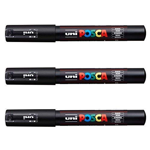 Posca PC-1M von Uni-Ball - Vollständige Palette von 22 Farben erhältlich! [3er-Packung] Schwarz von POSCA