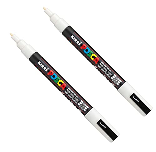 Posca PC-3M Farbmarker Kunststifte – 0,9–1,3 mm Spitze – weiße Tinte – 2 Stück von POSCA